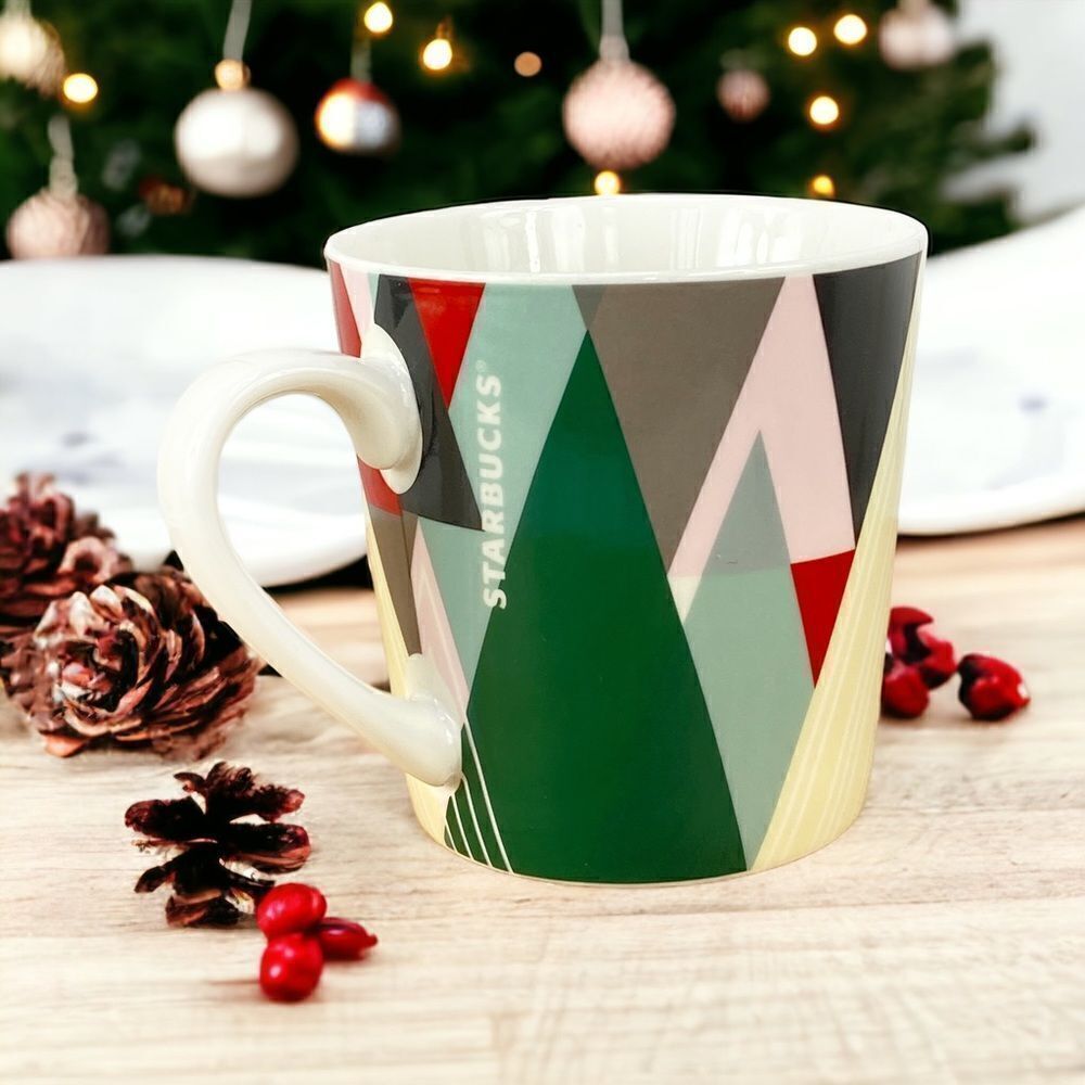 Starbucks Modern Pine Triangle Trees Holiday‎ Mug Ceramic 18oz